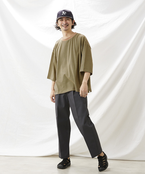 JOURNAL STANDARD relume（ジャーナルスタンダード　レリューム）の「オーバーサイズ ボーダーTシャツ（Tシャツ/カットソー・メンズ・ブラウン/グレー/レッド/ピンク/グリーン/グリーン系その他・MEDIUM/LARGE）」の7枚目の写真