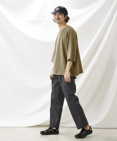 JOURNAL STANDARD relume（ジャーナルスタンダード　レリューム）の「オーバーサイズ ボーダーTシャツ（Tシャツ/カットソー・メンズ・ブラウン/グレー/レッド/ピンク/グリーン/グリーン系その他・MEDIUM/LARGE）」の8枚目の写真