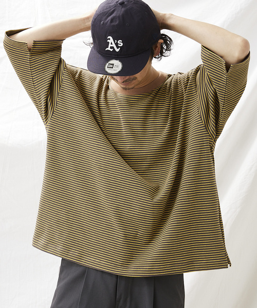 JOURNAL STANDARD relume（ジャーナルスタンダード　レリューム）の「オーバーサイズ ボーダーTシャツ（Tシャツ/カットソー・メンズ・ブラウン/グレー/レッド/ピンク/グリーン/グリーン系その他・MEDIUM/LARGE）」の9枚目の写真