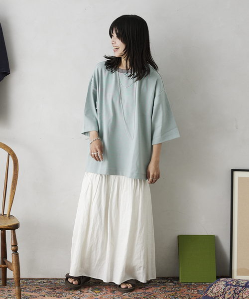 JOURNAL STANDARD relume（ジャーナルスタンダード　レリューム）の「オーバーサイズ ボーダーTシャツ（Tシャツ/カットソー・メンズ・ブラウン/グレー/レッド/ピンク/グリーン/グリーン系その他・MEDIUM/LARGE）」の13枚目の写真