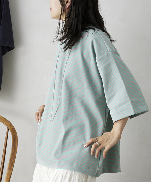 JOURNAL STANDARD relume（ジャーナルスタンダード　レリューム）の「オーバーサイズ ボーダーTシャツ（Tシャツ/カットソー・メンズ・ブラウン/グレー/レッド/ピンク/グリーン/グリーン系その他・MEDIUM/LARGE）」の15枚目の写真