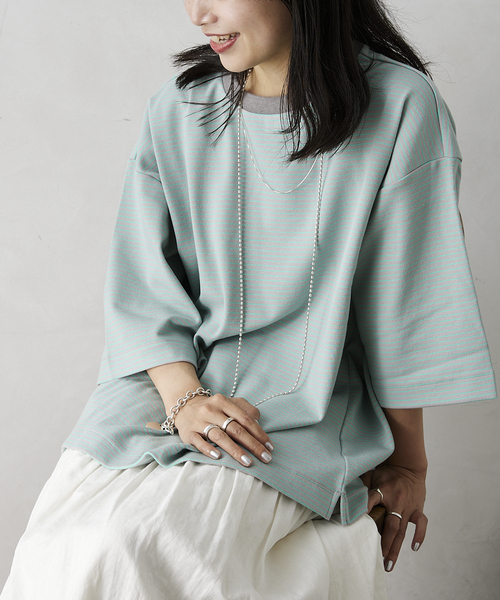 JOURNAL STANDARD relume（ジャーナルスタンダード　レリューム）の「オーバーサイズ ボーダーTシャツ（Tシャツ/カットソー・メンズ・ブラウン/グレー/レッド/ピンク/グリーン/グリーン系その他・MEDIUM/LARGE）」の16枚目の写真