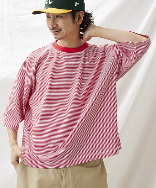 JOURNAL STANDARD relume（ジャーナルスタンダード　レリューム）の「オーバーサイズ ボーダーTシャツ（Tシャツ/カットソー・メンズ・ブラウン/グレー/レッド/ピンク/グリーン/グリーン系その他・MEDIUM/LARGE）」の21枚目の写真
