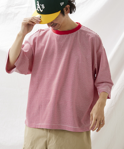 JOURNAL STANDARD relume（ジャーナルスタンダード　レリューム）の「オーバーサイズ ボーダーTシャツ（Tシャツ/カットソー・メンズ・ブラウン/グレー/レッド/ピンク/グリーン/グリーン系その他・MEDIUM/LARGE）」の22枚目の写真