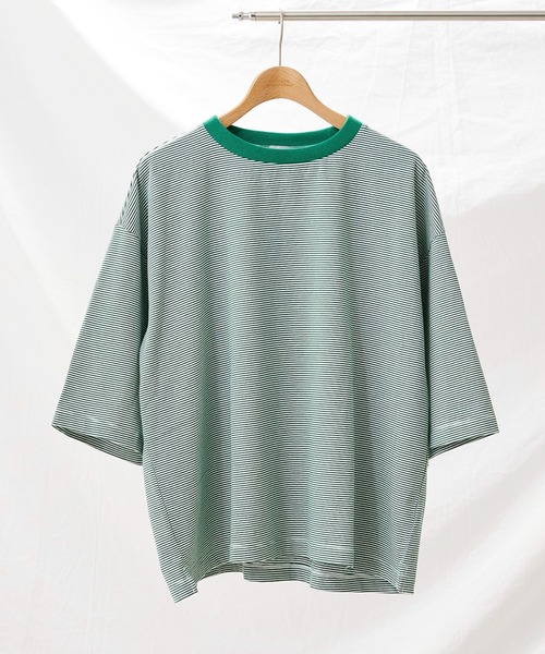 JOURNAL STANDARD relume（ジャーナルスタンダード　レリューム）の「オーバーサイズ ボーダーTシャツ（Tシャツ/カットソー・メンズ・ブラウン/グレー/レッド/ピンク/グリーン/グリーン系その他・MEDIUM/LARGE）」の5枚目の写真