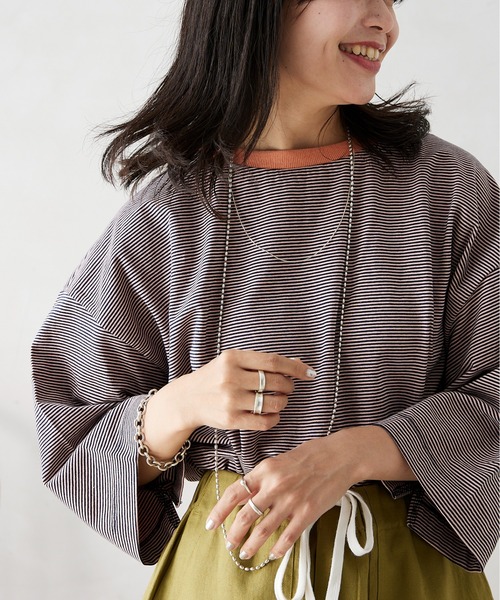 JOURNAL STANDARD relume（ジャーナルスタンダード　レリューム）の「オーバーサイズ ボーダーTシャツ（Tシャツ/カットソー・メンズ・ブラウン/グレー/レッド/ピンク/グリーン/グリーン系その他・MEDIUM/LARGE）」の6枚目の写真