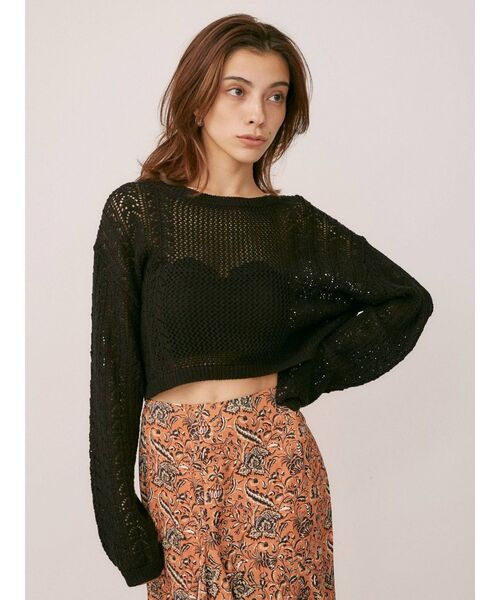 EVRIS（エヴリス）の「シアークロシェレースアップニットトップス（ニット/セーター・レディース・ホワイト/ブラック/グリーン・FREE）」の8枚目の写真