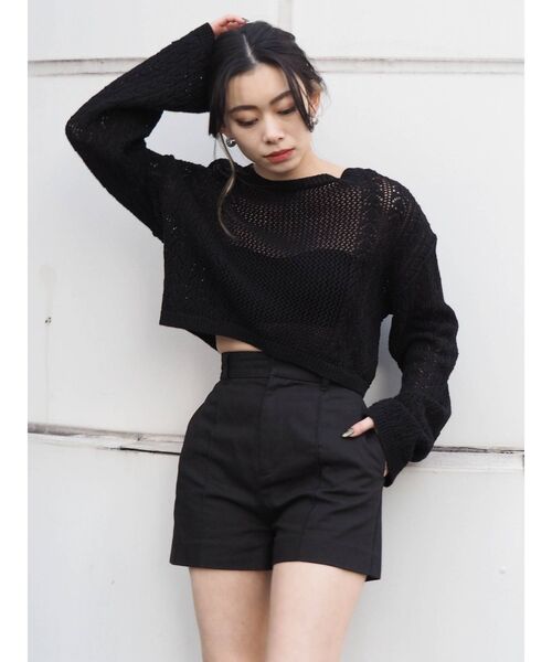 EVRIS（エヴリス）の「シアークロシェレースアップニットトップス（ニット/セーター・レディース・ホワイト/ブラック/グリーン・FREE）」の13枚目の写真