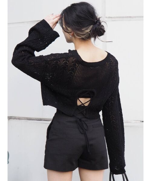 EVRIS（エヴリス）の「シアークロシェレースアップニットトップス（ニット/セーター・レディース・ホワイト/ブラック/グリーン・FREE）」の15枚目の写真