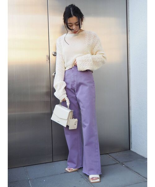 EVRIS（エヴリス）の「シアークロシェレースアップニットトップス（ニット/セーター・レディース・ホワイト/ブラック/グリーン・FREE）」の21枚目の写真