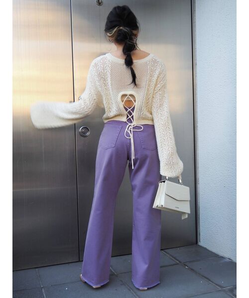 EVRIS（エヴリス）の「シアークロシェレースアップニットトップス（ニット/セーター・レディース・ホワイト/ブラック/グリーン・FREE）」の22枚目の写真