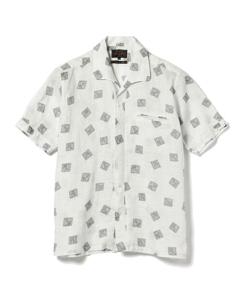 BEAMS PLUS（ビームスプラス）の「BEAMS PLUS / リネン プリント ショートスリーブ イタリアンカラー シャツ（シャツ/ブラウス・メンズ・グレー/オレンジ・LARGE/X-LARGE/SMALL/MEDIUM）」の4枚目の写真