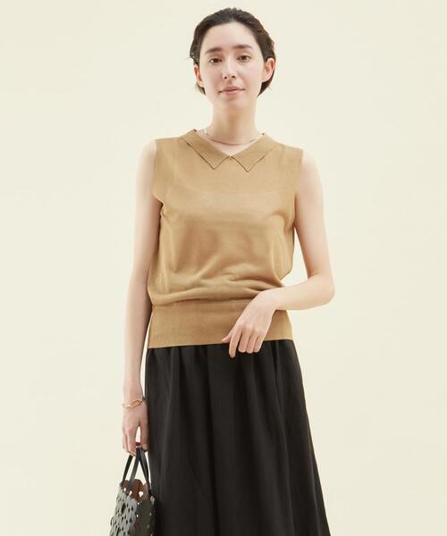 martinique（マルティニーク）の「martinique/ヴィスコースクラシックポロ（ニット/セーター・レディース・クリーム/ゴールド/ネイビー・FREE）」の8枚目の写真