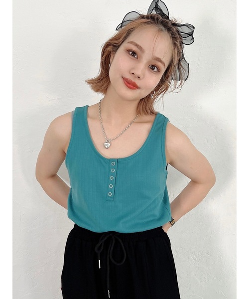 jumelle（ジュメロ）の「ランダムリブ前後２ｗａｙタンク（タンクトップ・レディース・グリーン/サーモンピンク・FREE）」の2枚目の写真