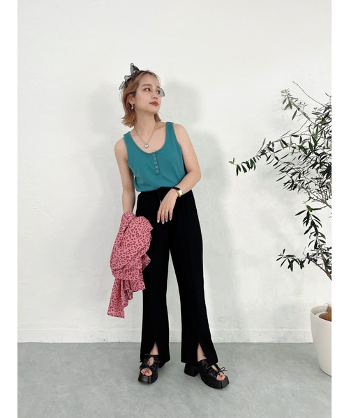 jumelle（ジュメロ）の「ランダムリブ前後２ｗａｙタンク（タンクトップ・レディース・グリーン/サーモンピンク・FREE）」の11枚目の写真