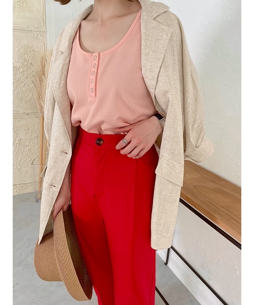 jumelle（ジュメロ）の「ランダムリブ前後２ｗａｙタンク（タンクトップ・レディース・グリーン/サーモンピンク・FREE）」の18枚目の写真