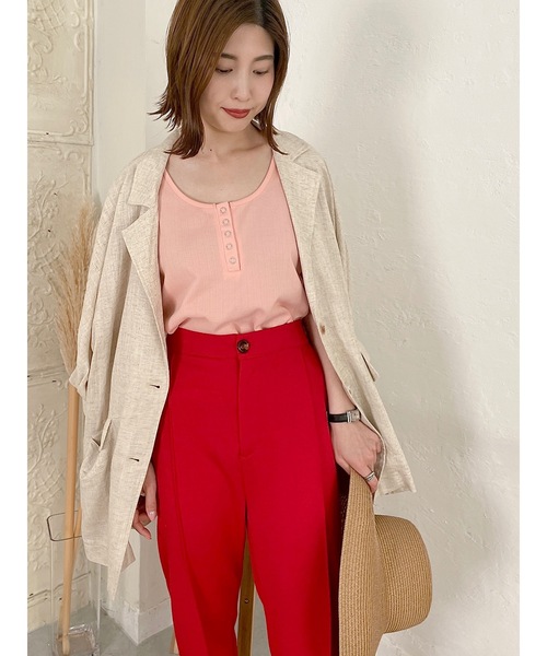 jumelle（ジュメロ）の「ランダムリブ前後２ｗａｙタンク（タンクトップ・レディース・グリーン/サーモンピンク・FREE）」の7枚目の写真