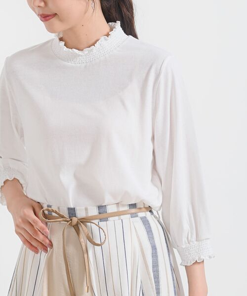 rps(アールピーエス)の「シャーリング衿7分袖カットプルオーバー(Tシャツ/カットソー・レディース・ベージュ/オフホワイト/オートミール/ホワイト系その他2・M)」の2枚目の写真