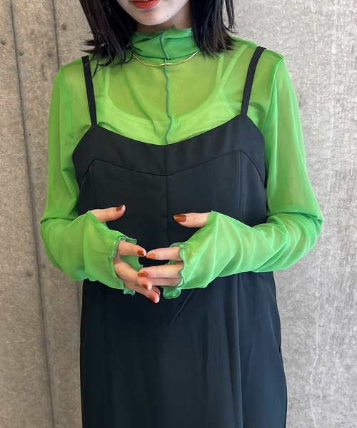 byYOUANCE（バイユアンス）の「ｼｱｰﾒﾛｳﾊｲﾈｯｸﾛﾝT（Tシャツ/カットソー・レディース・ターコイズブルー/オレンジ/グリーン/ブラック系その他/グリーン系その他/ブルー系その他/その他1/その他2/その他3/その他4・FREE）」の3枚目の写真