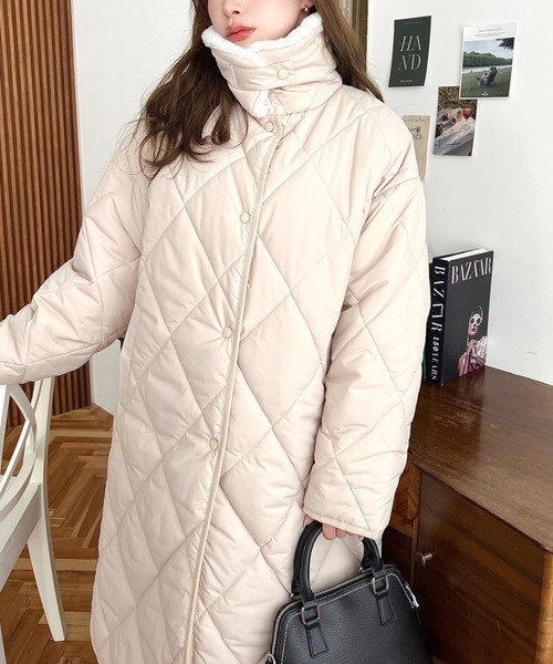 moment+（モーメントプラス）の「えりファーマットポリエステルダイヤキルトエコダウンコート（ダウンジャケット/コート・レディース・ブラック/カーキ/アイボリー/ベージュ・M/L）」の13枚目の写真