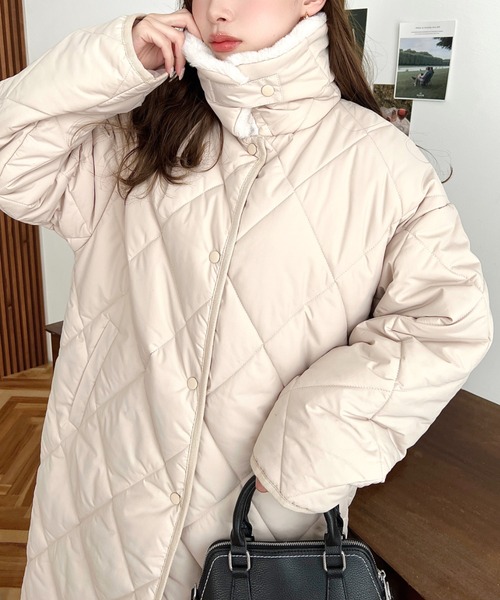 moment+（モーメントプラス）の「えりファーマットポリエステルダイヤキルトエコダウンコート（ダウンジャケット/コート・レディース・ブラック/カーキ/アイボリー/ベージュ・M/L）」の14枚目の写真