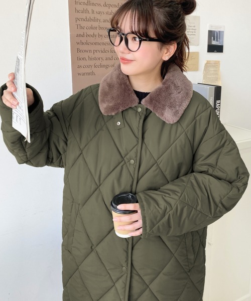 moment+（モーメントプラス）の「えりファーマットポリエステルダイヤキルトエコダウンコート（ダウンジャケット/コート・レディース・ブラック/カーキ/アイボリー/ベージュ・M/L）」の15枚目の写真