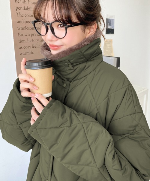 moment+（モーメントプラス）の「えりファーマットポリエステルダイヤキルトエコダウンコート（ダウンジャケット/コート・レディース・ブラック/カーキ/アイボリー/ベージュ・M/L）」の18枚目の写真