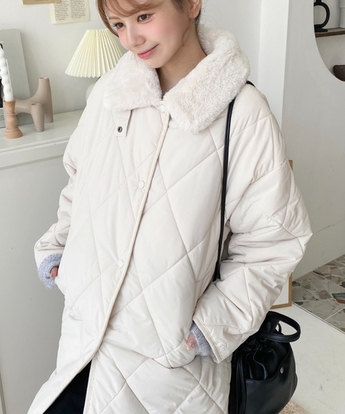 セール】えりファーマットポリエステルダイヤキルトエコダウンコート