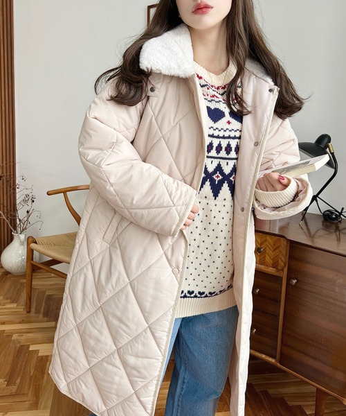 セール】えりファーマットポリエステルダイヤキルトエコダウンコート