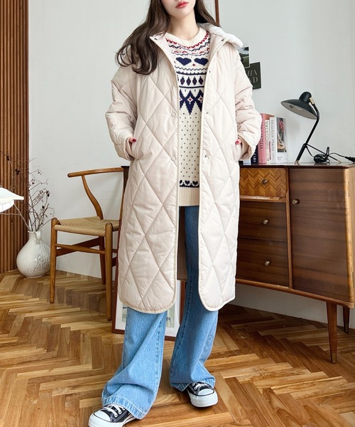 セール】えりファーマットポリエステルダイヤキルトエコダウンコート