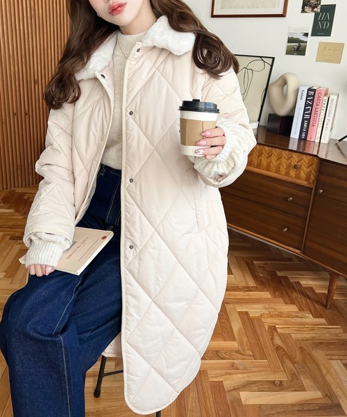 セール】えりファーマットポリエステルダイヤキルトエコダウンコート