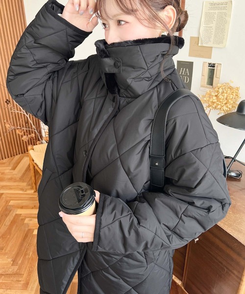 moment+（モーメントプラス）の「えりファーマットポリエステルダイヤキルトエコダウンコート（ダウンジャケット/コート・レディース・ブラック/カーキ/アイボリー/ベージュ・M/L）」の21枚目の写真