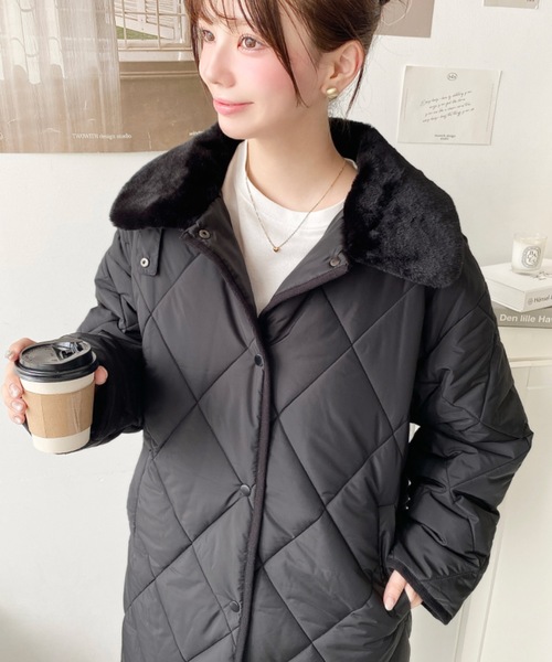 moment+（モーメントプラス）の「えりファーマットポリエステルダイヤキルトエコダウンコート（ダウンジャケット/コート・レディース・ブラック/カーキ/アイボリー/ベージュ・M/L）」の22枚目の写真