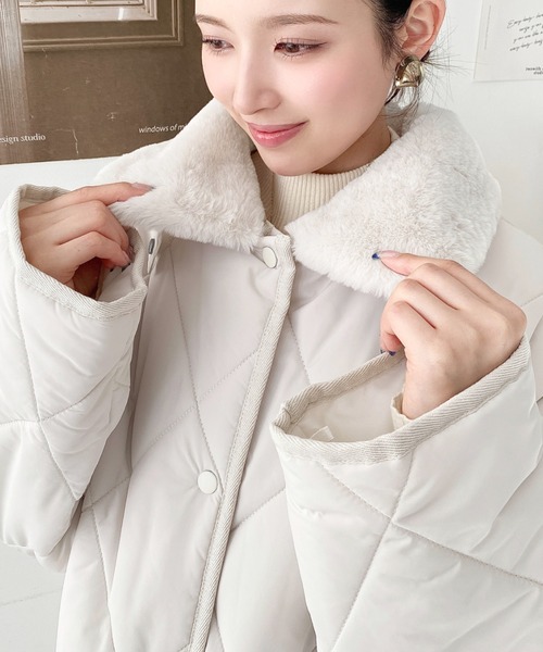 セール】えりファーマットポリエステルダイヤキルトエコダウンコート