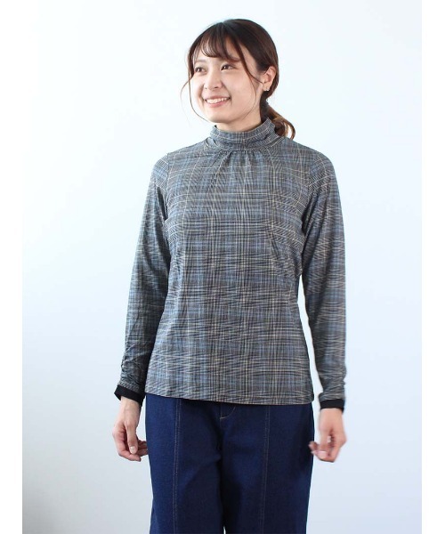 MB mint breeze(エムビーミントブリーズ)の「【M~5L 大きいサイズ】発熱・抗菌 タートルネック カットソー 柄(Tシャツ/カットソー・レディース・チャコールグレー/クリーム/ネイビー/グレー/ライトグレー/ベージュ・3L/LL/L/5L/4L/M)」の2枚目の写真