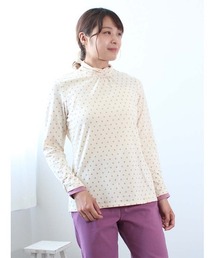 【M~5L 大きいサイズ】発熱・抗菌 タートルネック カットソー 柄