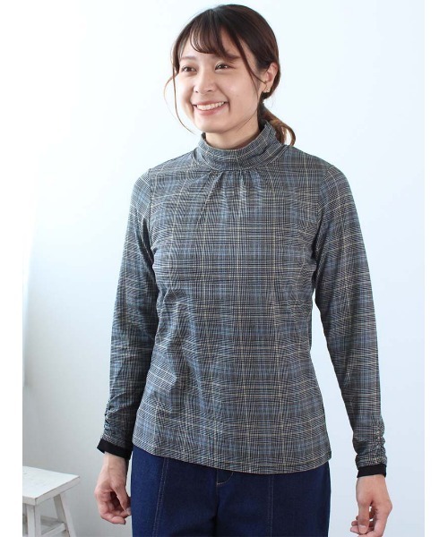 MB mint breeze(エムビーミントブリーズ)の「【M~5L 大きいサイズ】発熱・抗菌 タートルネック カットソー 柄(Tシャツ/カットソー・レディース・チャコールグレー/クリーム/ネイビー/グレー/ライトグレー/ベージュ・3L/LL/L/5L/4L/M)」の7枚目の写真