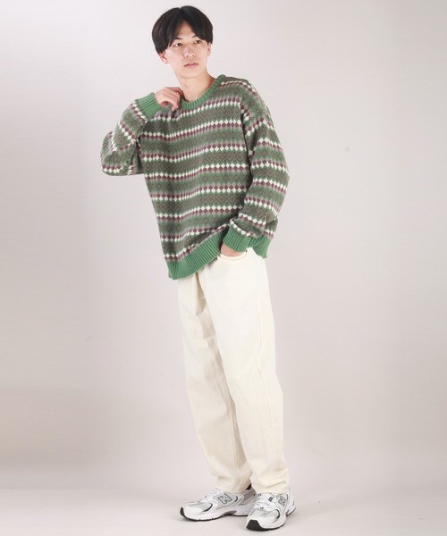 セール】モヘヤライク ネイティブ柄 ルーズサイズクルーニット（ニット