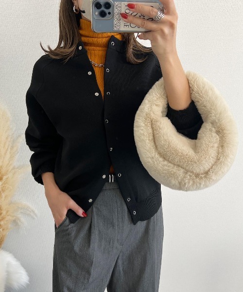 Bonjour Sagan(ボンジュールサガン)の「スナップボタンダンボールカーディガン(カーディガン/ボレロ・レディース・ライトベージュ/ブラック/ブラウン/グリーン/オレンジ/ブルー/ピンク/ネイビー・FREE)」の16枚目の写真