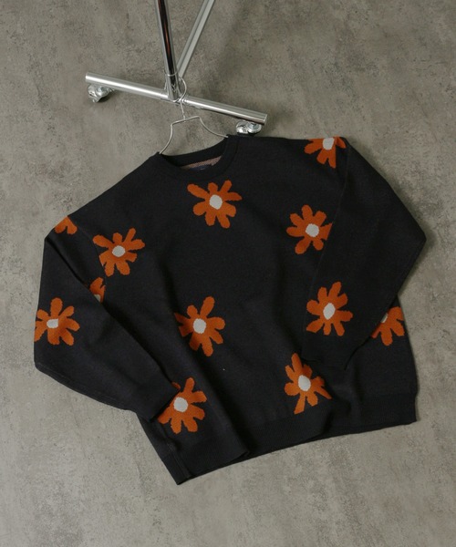Art re A select（アトリエセレクト）の「DAISYFLOWER OVERSIZED KNIT/7Gボリュームニット デイジー柄 ダブルジャガード オーバーサイズ　クルーセーター（ニット/セーター・メンズ・チャコールグレー/ネイビー/ライトグレー/アイボリー・L/M）」の4枚目の写真