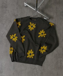 DAISYFLOWER OVERSIZED KNIT/7Gボリュームニット デイジー柄 ダブルジャガード オーバーサイズ　クルーセーター