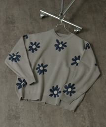 DAISYFLOWER OVERSIZED KNIT/7Gボリュームニット デイジー柄 ダブルジャガード オーバーサイズ クルーセーター