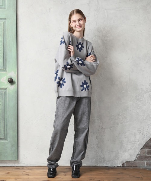 Art re A select（アトリエセレクト）の「DAISYFLOWER OVERSIZED KNIT/7Gボリュームニット デイジー柄 ダブルジャガード オーバーサイズ　クルーセーター（ニット/セーター・メンズ・チャコールグレー/ネイビー/ライトグレー/アイボリー・L/M）」の14枚目の写真