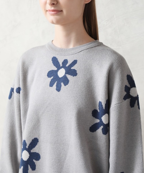 Art re A select（アトリエセレクト）の「DAISYFLOWER OVERSIZED KNIT/7Gボリュームニット デイジー柄 ダブルジャガード オーバーサイズ　クルーセーター（ニット/セーター・メンズ・チャコールグレー/ネイビー/ライトグレー/アイボリー・L/M）」の15枚目の写真