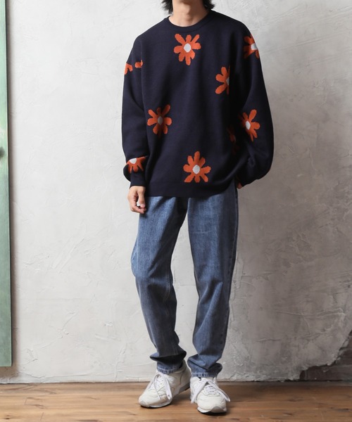 セール】DAISYFLOWER OVERSIZED KNIT/7Gボリュームニット デイジー柄