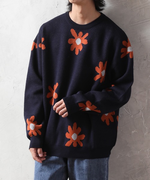 Art re A select（アトリエセレクト）の「DAISYFLOWER OVERSIZED KNIT/7Gボリュームニット デイジー柄 ダブルジャガード オーバーサイズ　クルーセーター（ニット/セーター・メンズ・チャコールグレー/ネイビー/ライトグレー/アイボリー・L/M）」の19枚目の写真