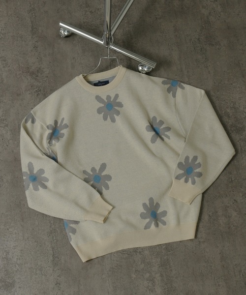 Art re A select（アトリエセレクト）の「DAISYFLOWER OVERSIZED KNIT/7Gボリュームニット デイジー柄 ダブルジャガード オーバーサイズ　クルーセーター（ニット/セーター・メンズ・チャコールグレー/ネイビー/ライトグレー/アイボリー・L/M）」の20枚目の写真