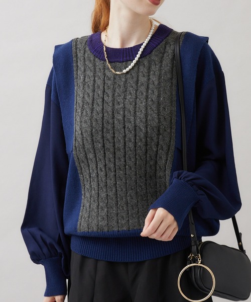 1％（イチ パーセント）の「1% 多柄編みニット（ニット/セーター・レディース・チャコールグレー/グリーン/アイボリー・FREE）」の3枚目の写真