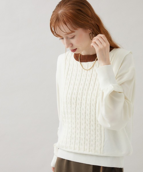 1％（イチ パーセント）の「1% 多柄編みニット（ニット/セーター・レディース・チャコールグレー/グリーン/アイボリー・FREE）」の2枚目の写真