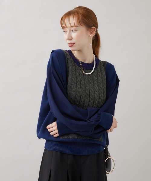 1％（イチ パーセント）の「1% 多柄編みニット（ニット/セーター・レディース・チャコールグレー/グリーン/アイボリー・FREE）」の4枚目の写真